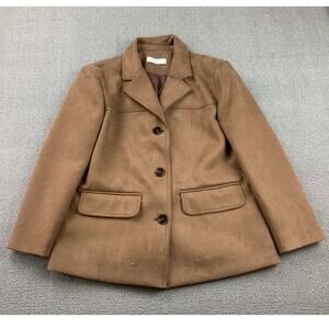 Commense Coat‎ Women S Button Front Notch Lapel Flap Pockets Polyester Brown